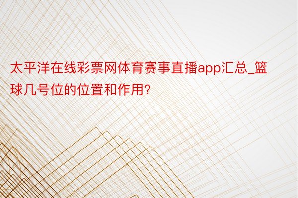 太平洋在线彩票网体育赛事直播app汇总_篮球几号位的位置和作用？