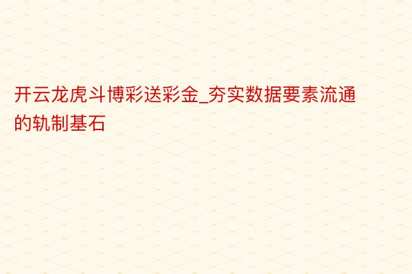 开云龙虎斗博彩送彩金_夯实数据要素流通的轨制基石